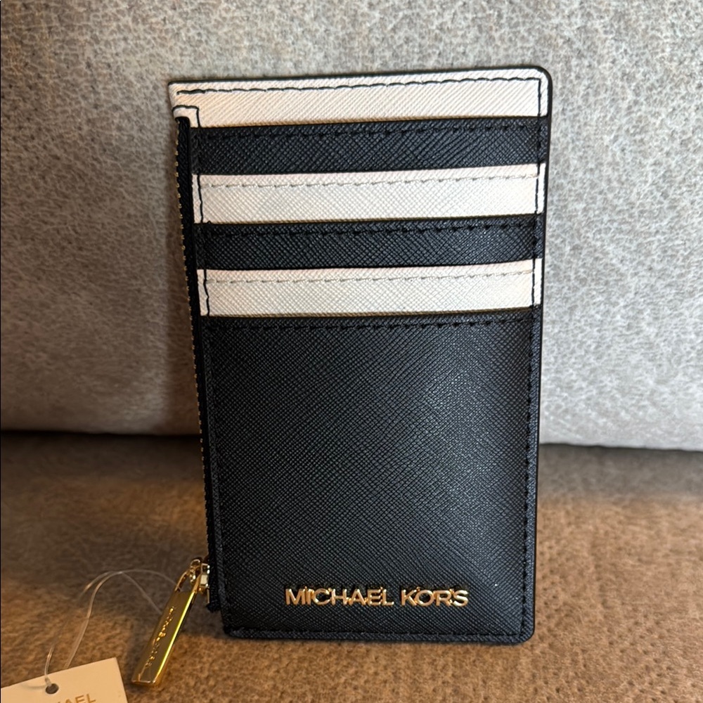 Michael Kors Black and beige Card Holder with zip compartment